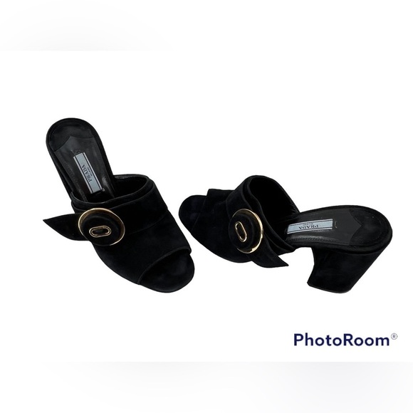 PRADA MILANO BLACK SUEDE CHUNKY HEEL SANDAL BLACK SIZE 37 EUR SIZE 6.5 US - Picture 3 of 16